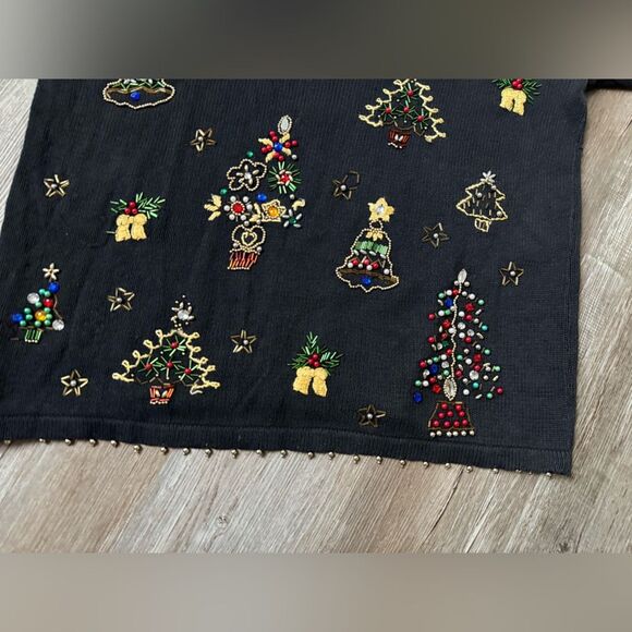 VTG VJ Woman Festive Christmas Sweater Black Colorful Embroidery Knit Size 2X - Picture 4 of 12